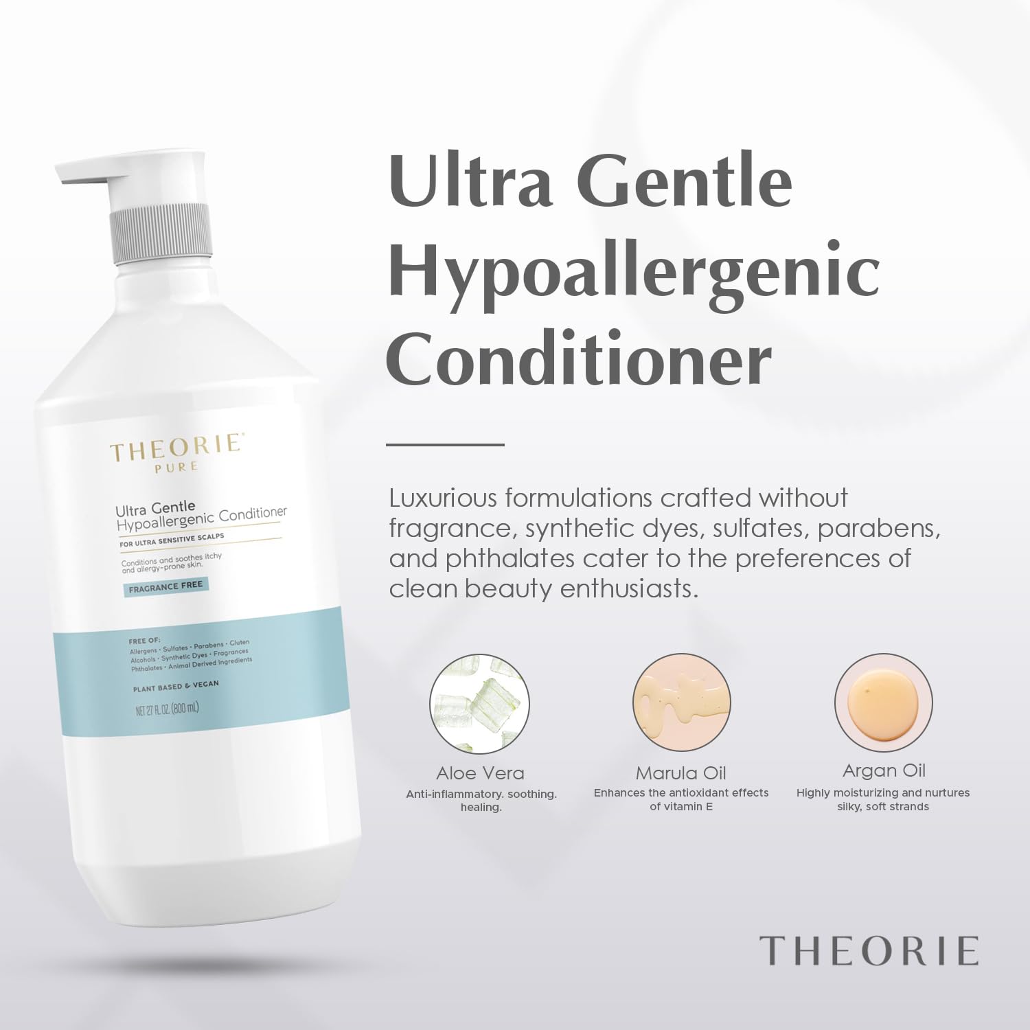Theorie Pure Collection Hypoallergenic Conditioner -Plant-Based & Vegan - For Soothes Itchy & Allergy Prone Skin - Fragrance-Fre