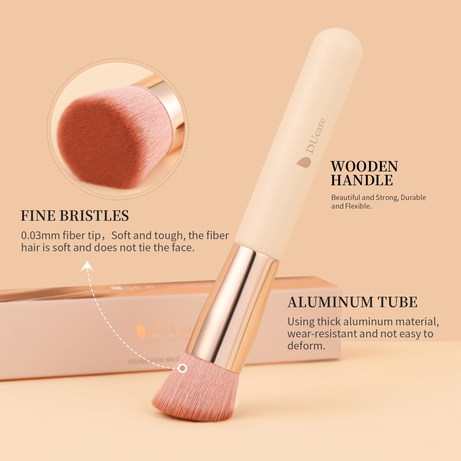 DUcare Foundation Concealer Brush 2Pcs Flat Top Kabuki Brush for Face Synthetic Liquid Blending Mineral Powder Makeup Tools pink
