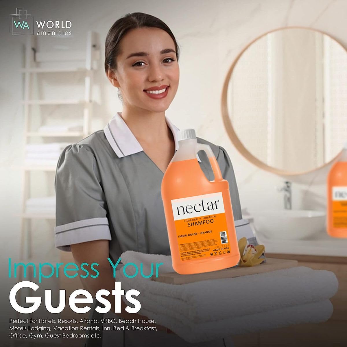 World Amenities - Nectar Shampoo | 1 Gallon, 3.8L | Sweet Orange Blossom Scent Refill Bottle With Pump, Hotel Amenities, Airbnb