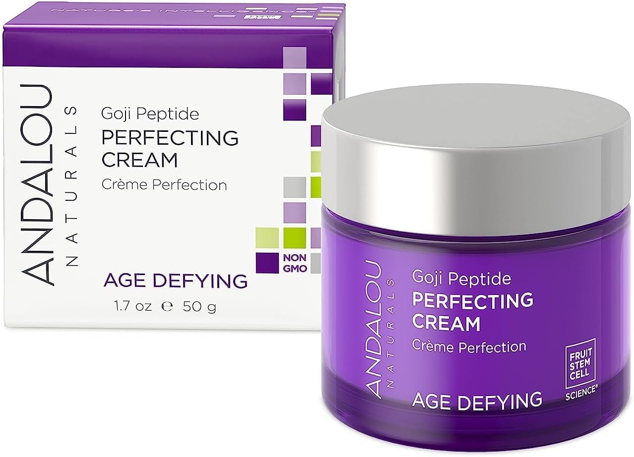 Andalou Naturals Goji Peptide Perfecting Cream, Age Defying Face Cream, Resveratrol CoQ10 Face Moisturizer, Supports Skin Collag