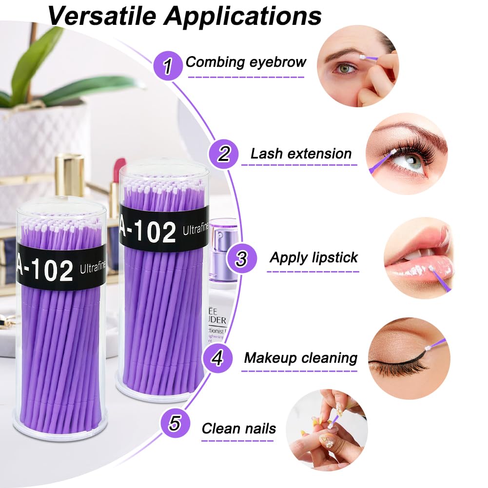 Shintop 400Pcs Disposable Micro Applicator Brushes Great For Dental/Oral/Makeup (Purple, 1.5Mm)