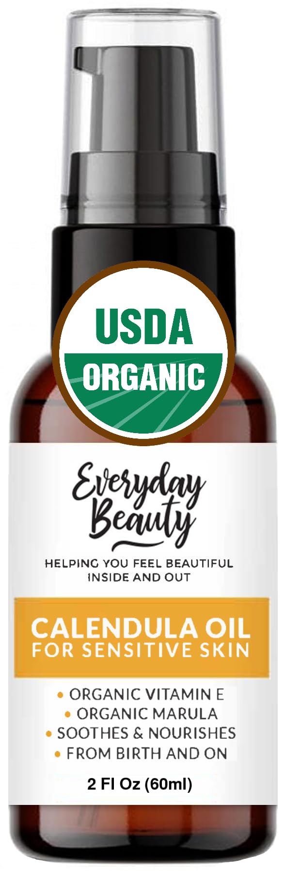 Organic Calendula Oil For Sensitive Skin - 2 Fl Oz Pump Top - Usda Certified 100% All Natural Plant Based, Lightweight & Unscent