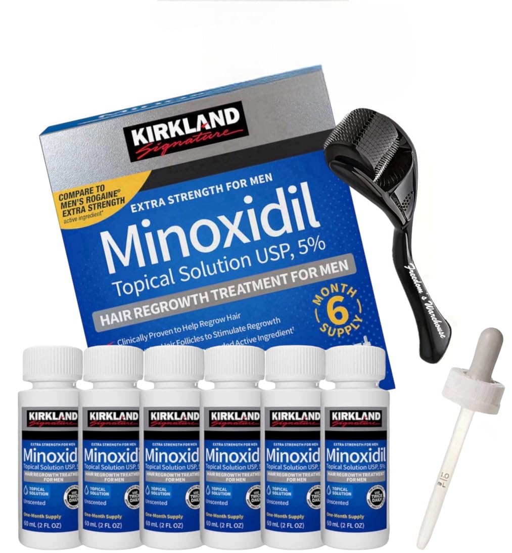 (6 Pack) Kirkland Minoxidil for Men Hair Regrowth Treatment, Liquid Extra Strength 5% Topical Solution, 6 Months Supply - Droppe