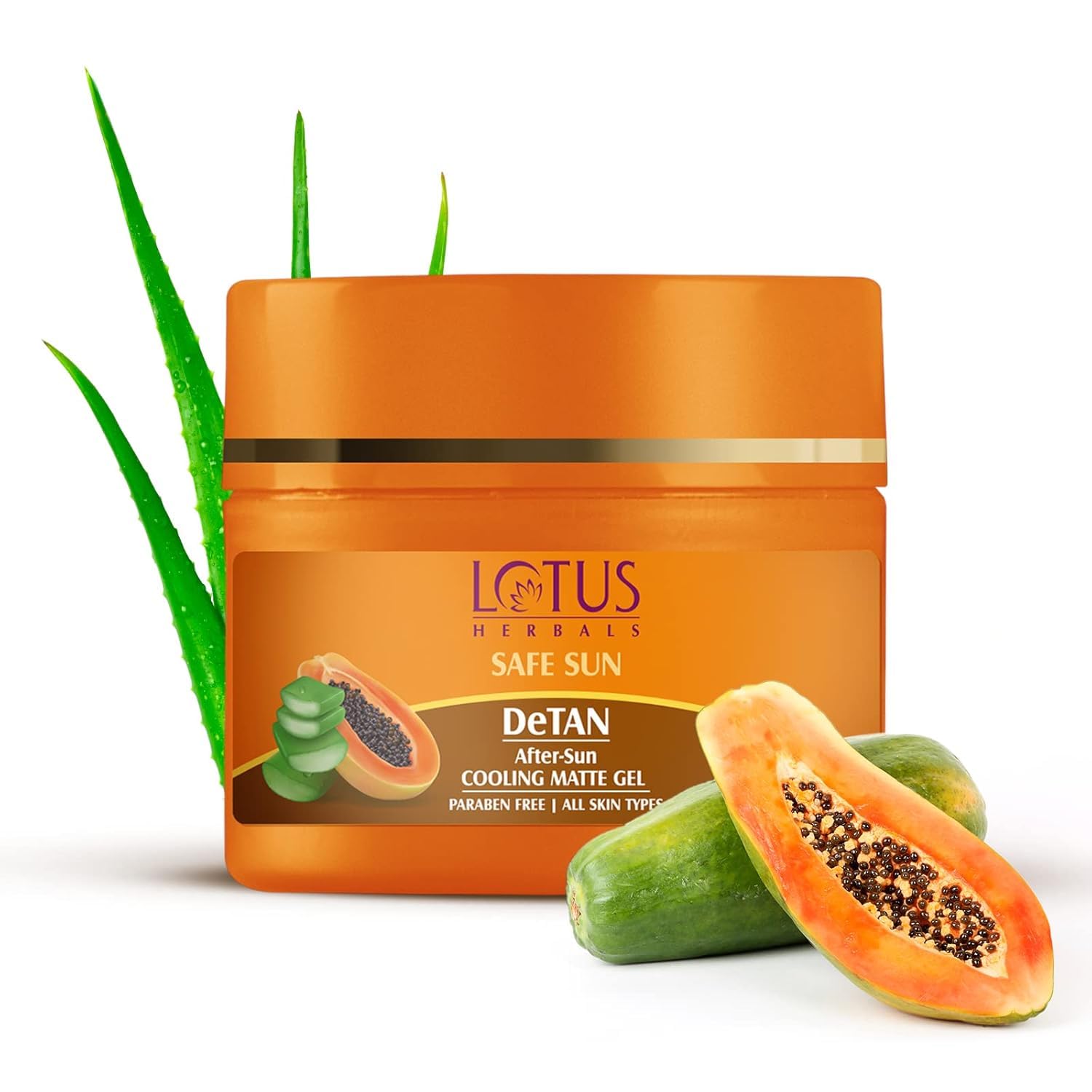 Lotus Herbals Safe Sun DeTAN AfterSun Matte Cooling Gel | With Papaya & Aloe Vera | Paraben Free, Cruelty free | All Skin Types