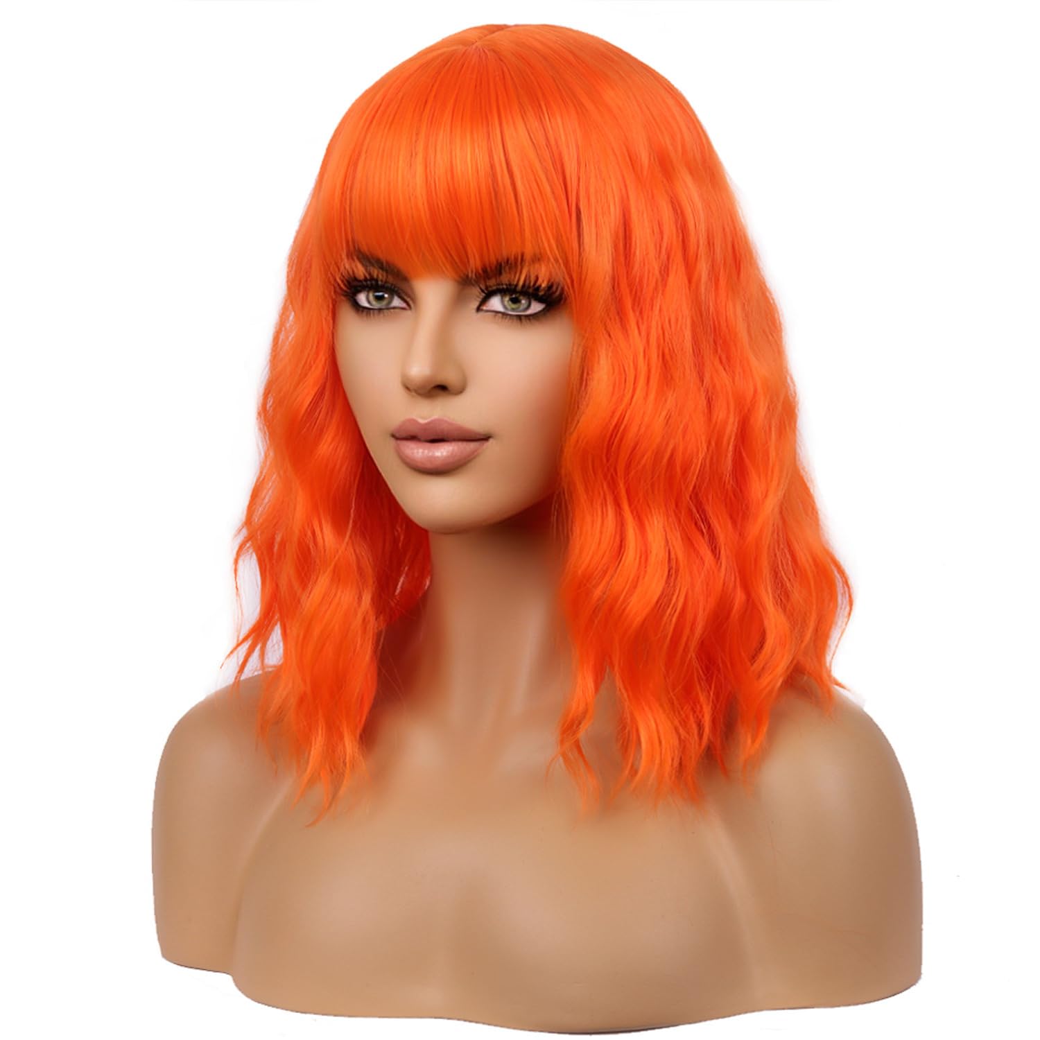 Wthcos Orange Wig Short Curly Wig With Bangs Orange Wig For Women Short Wave Wig Synthetic Wigs For Cosplay Costume Party With W