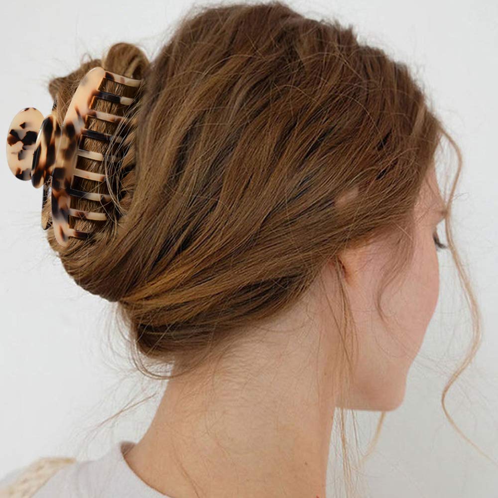 Big Claw Hair Clips 3.8 Inch Tortoise Banana Hair Clips For Women Girls Thin Hair French Design Celluloid Leopard Print Strong H
