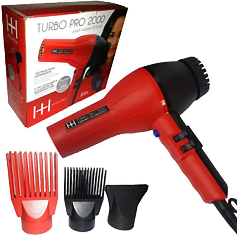 Annie- Hot and Hotter Salon Turbo Pro-2000 Ionic Hair Dryer - Red - Ceramic - (2) Hair Pick Attachments and (1) Concentrator Att