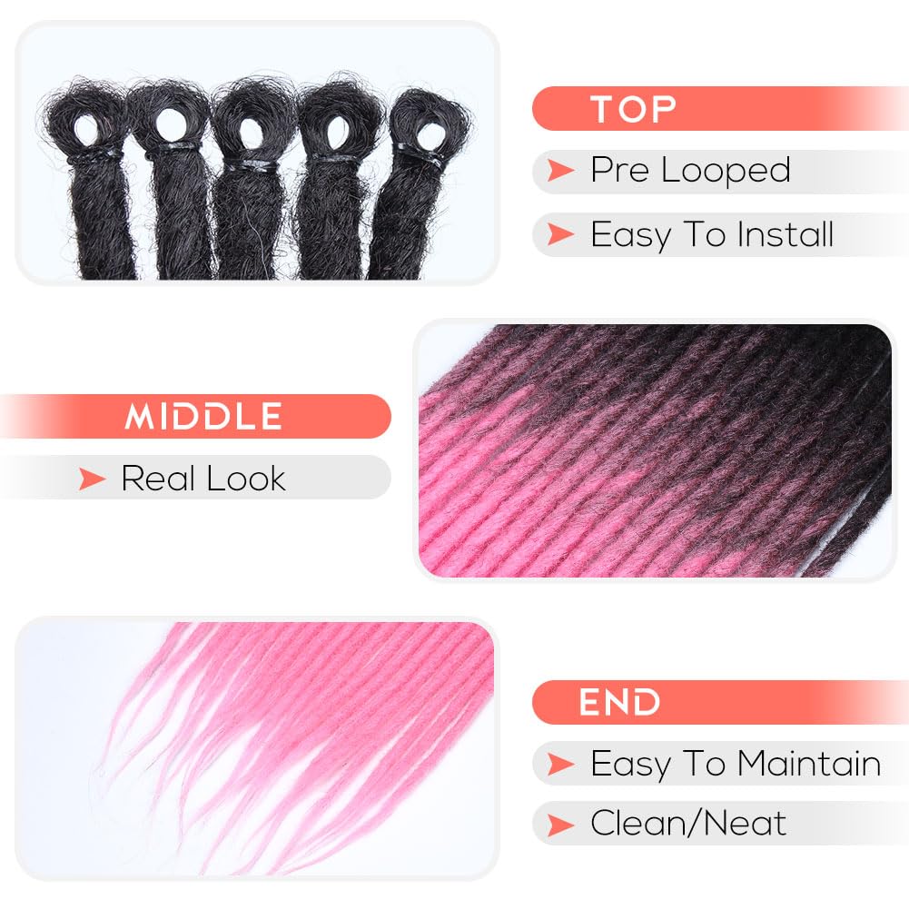 Kraler 24 inch 40 Strands Thick Dreadlock Extensions, SE Ombre Pink Crochet Dreadls Extensions of Synthetic Hair 1cm Width Hip H