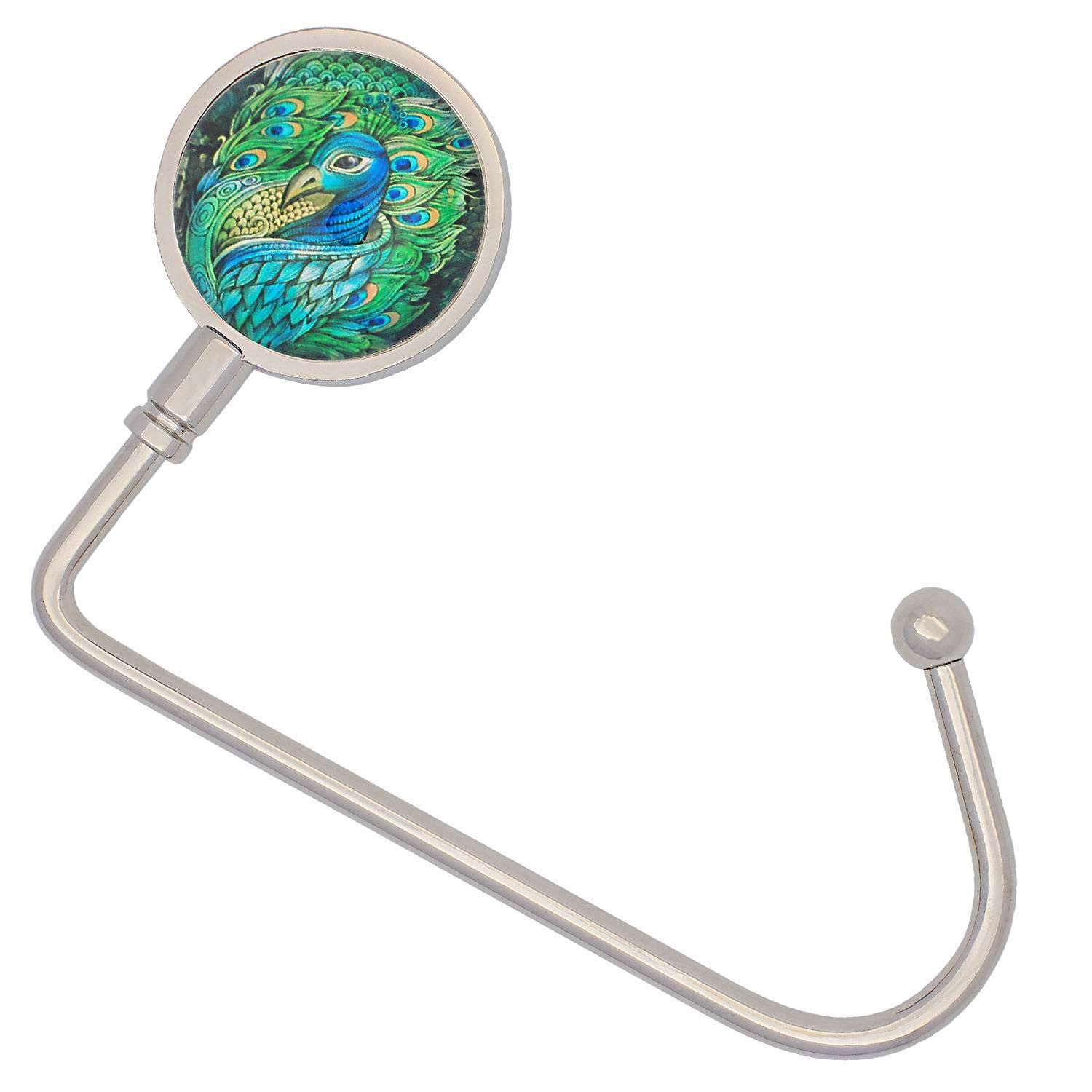 ROFLYER Purse Hook Hanger for Table Bar Long Handbag Hanger Bag Hanger with Velvet Pouch (King Peacock)