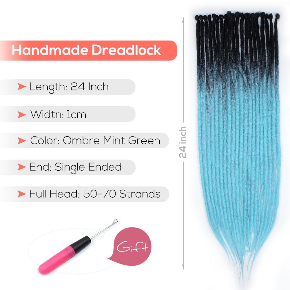 Kraler 24 inch 40 Strands Thick Dreadlock Extensions, SE Mint Green Crochet Dreadls Extensions of Synthetic Hair 1cm Width Hip H