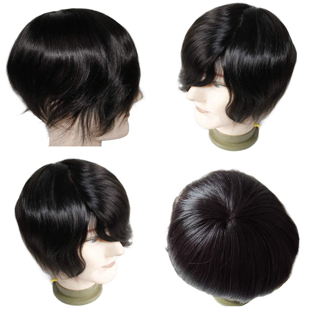 Lumeng Wigs For Men Hairpiece Mono Lace Systems Men Toupees Size 8X10 Inch Color 1B Wigs Super Durable Lace Men Units