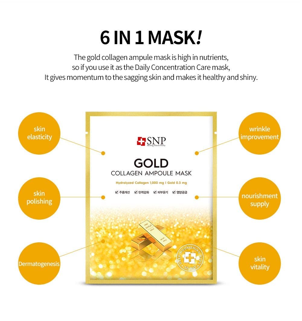 Snp - 12 Pcs Variety Ampoule Mask Set - 4 Birds Nest, 4 Gold Mask With Collagen, 4 Diamond - Best Gift Idea For Mom, Girlfriend,