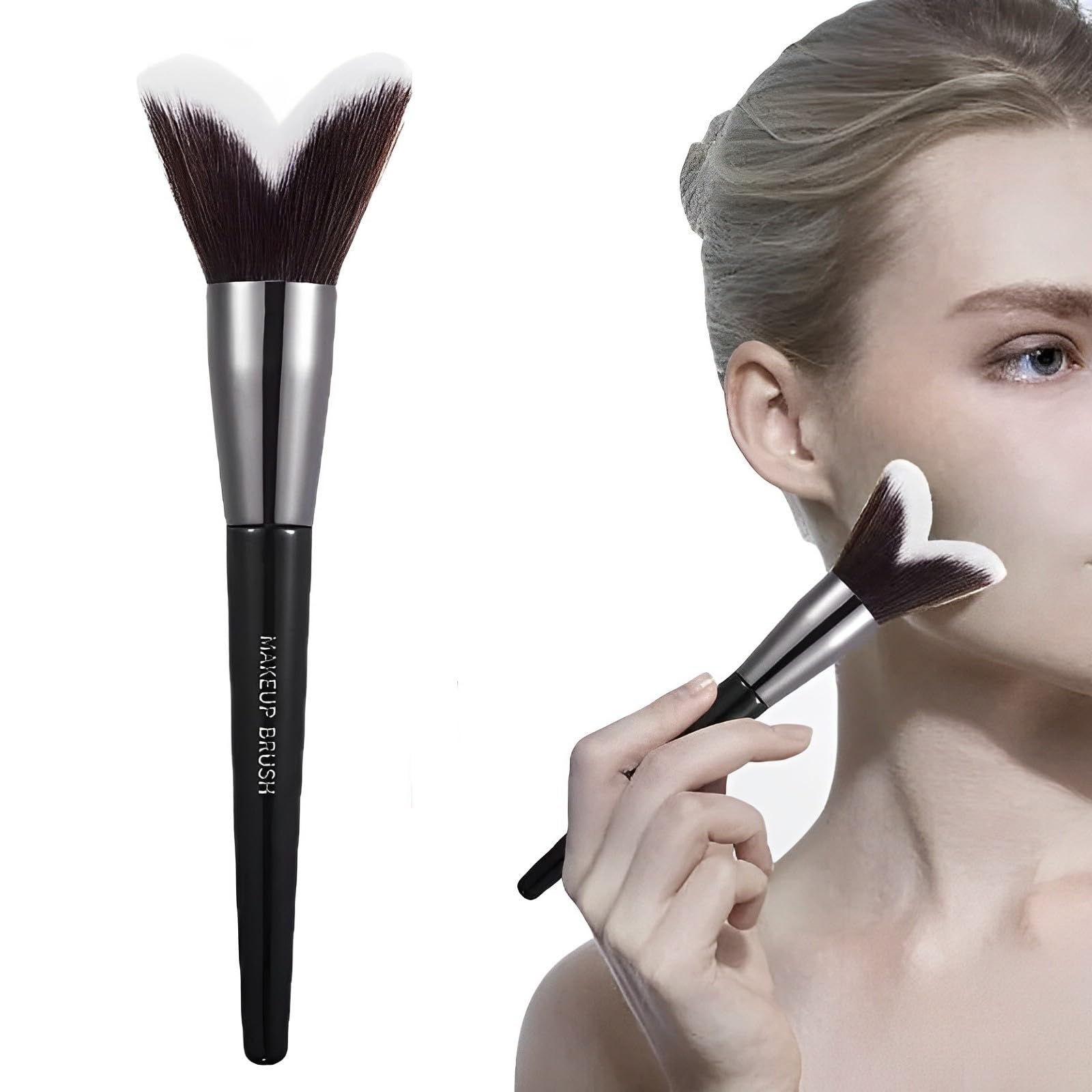 Tlismi Heart Shaped Soft Fluffy Fiber Bristles Jawline Contouring Brush Multipurpose Large Face, Cheek, Eye Shadow, Nose, Forehe