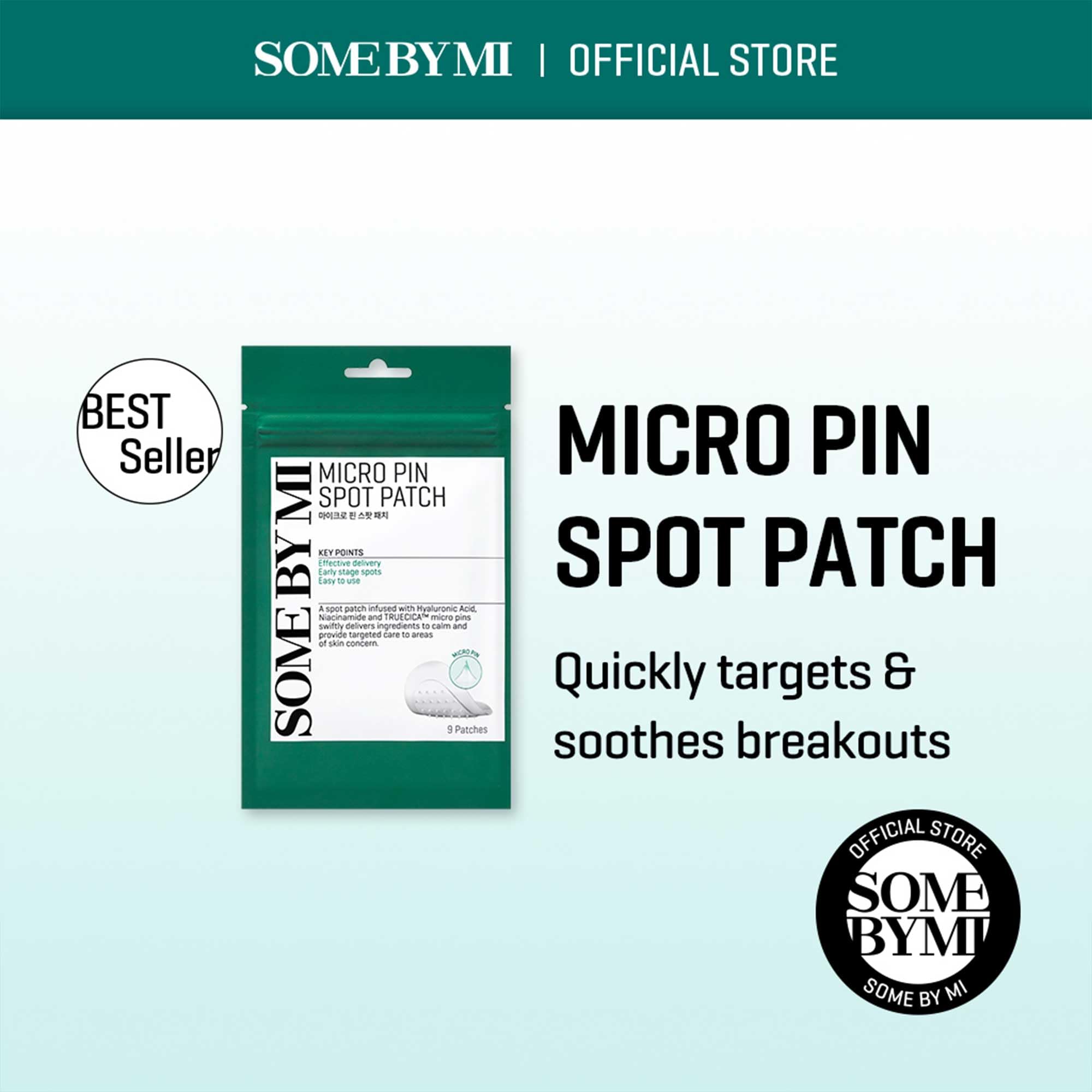 Some By Mi Micro Pin Spot Patch - Pack Of 1, 14Mm 9 Counts - Microneedle Hydrocolloid Pimple Patch With Salicylic And Hyaluronic