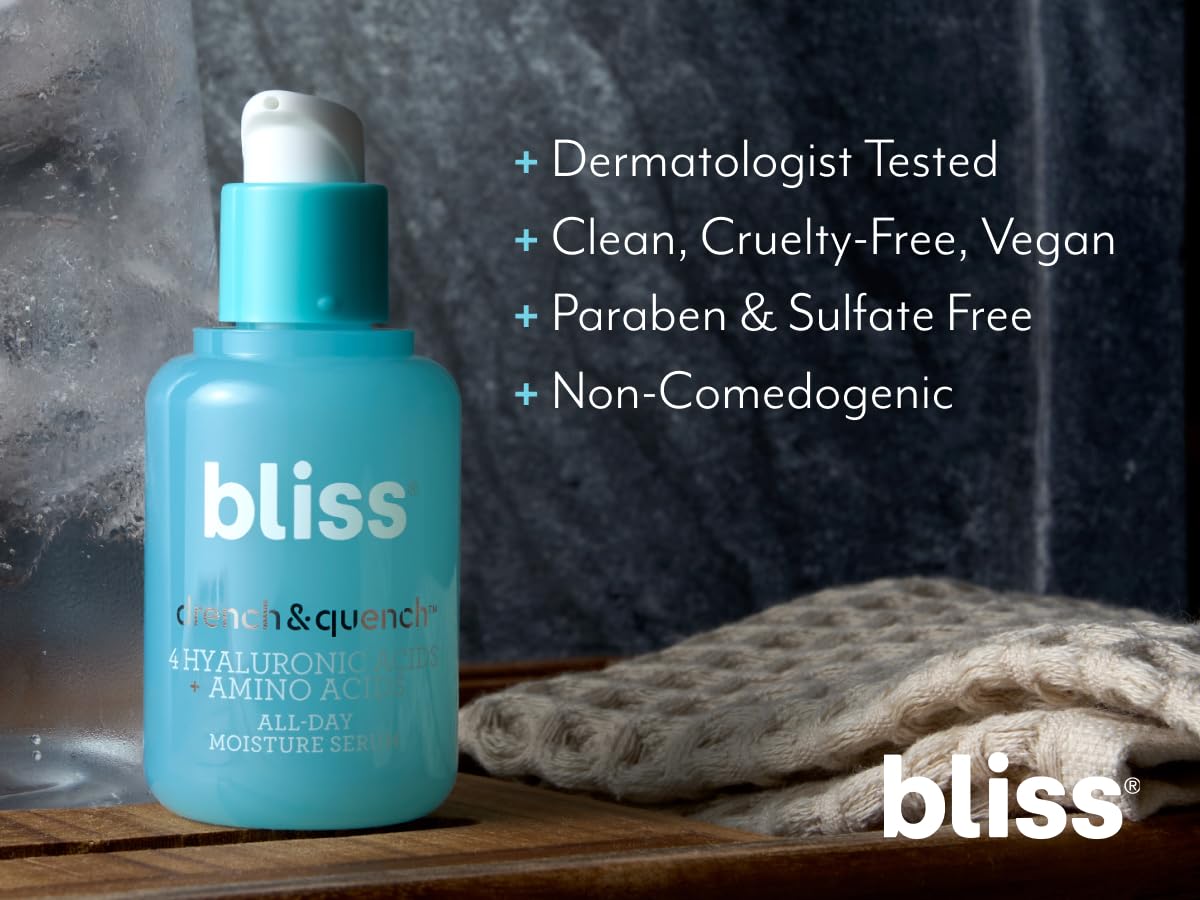 Bliss Drench & Quench Hyaluronic Acid Serum With Amino Acids | Multi-Layer Moisture & Plumping | Lightweight Water-Based Formula