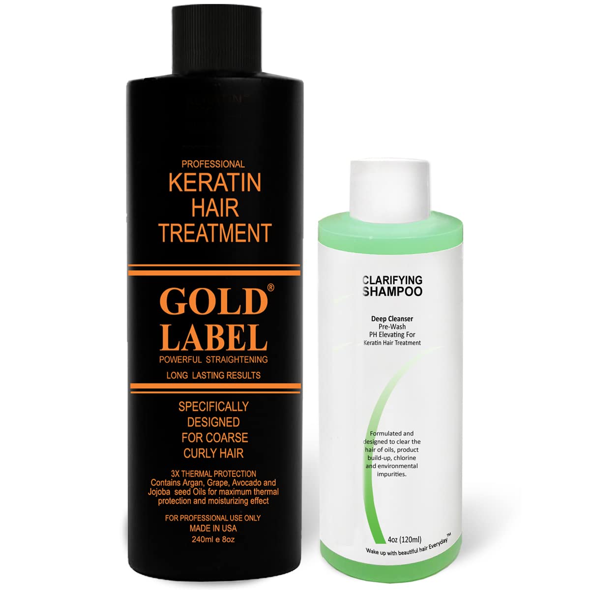 Gold Label Professional Keratin Blowout Treatment 240 Milliliter with Clarifying Shampoo Specifically Designed for Coarse Curly