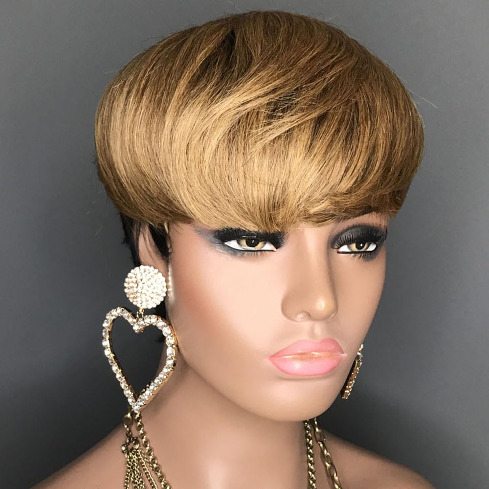 Hotkis Pixie Cut Wig Human Hair Blonde Short Human Hair Wigs For Black Women Short Wigs Human Hair Natural Straight Short Hair W