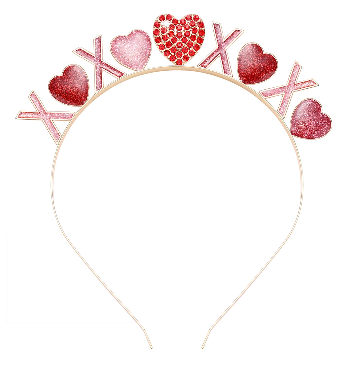 HEIDKRUEGER Valentine's Day Headbands Rhinestone Glitter Love Heart Hairband Valentines XO Heart Crown Hair Hoop for Wedding Eng