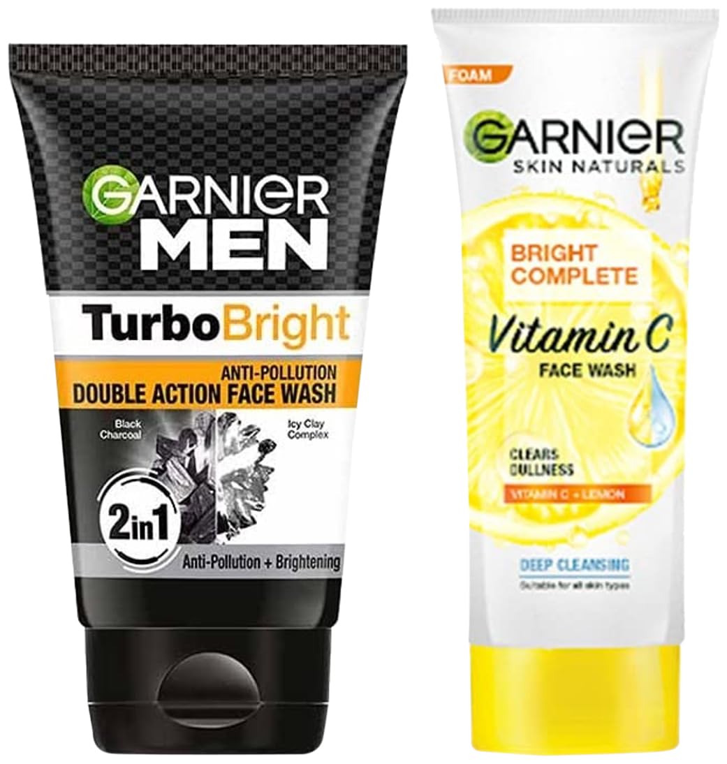 Garnier Men Power White AntiPollution Double Action Facewash, 100Gm And Garnier Skin Naturals Light Complete Facewash, 100G
