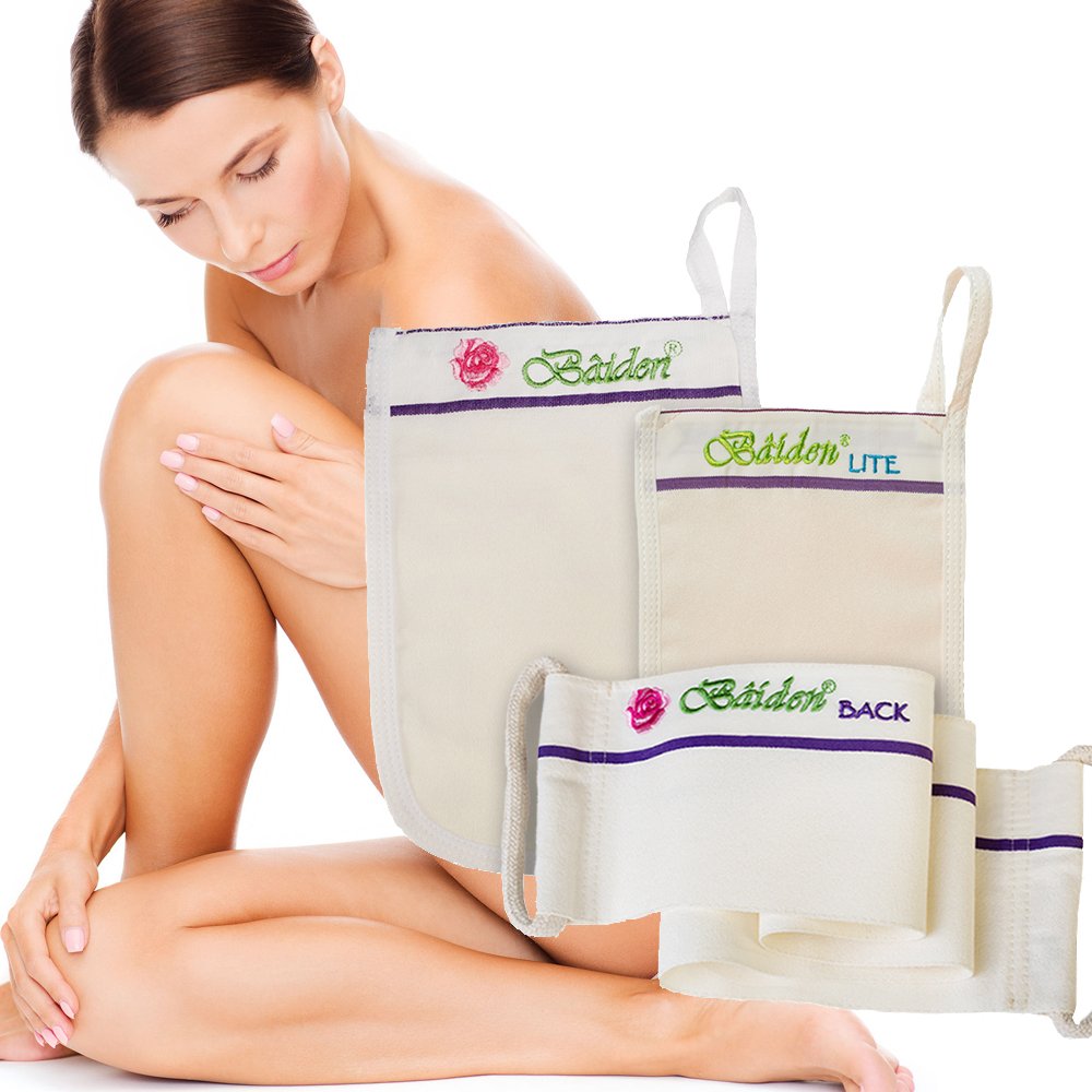 Baiden Exfoliator System-Best Firming Face Body & Back Scrub Mitts-Remove Blackheads, Dry Skin, Wrinkles, Cellulite, Controls Ac