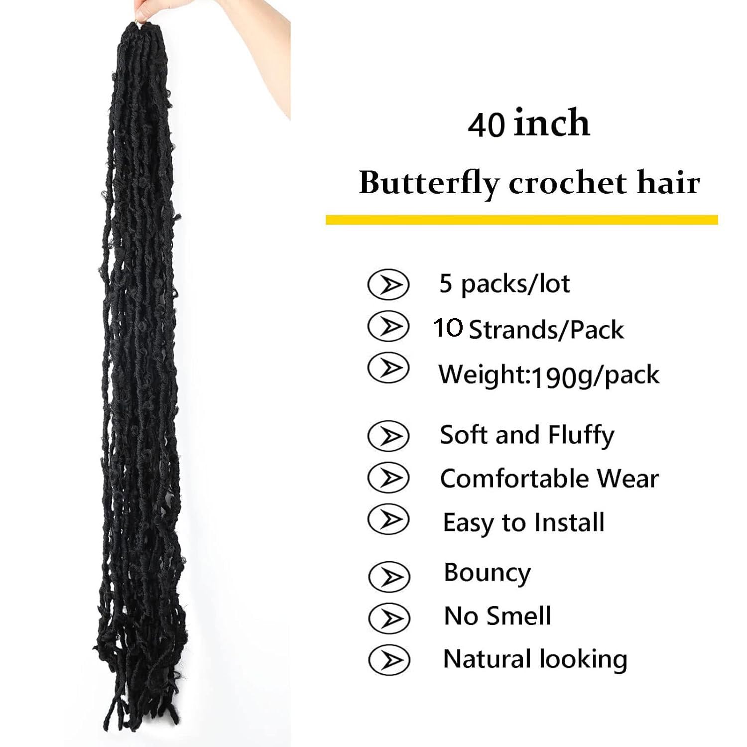 Lmzim 44 Inch Butterfly Crochet Hair 5 Packs Long Faux Locs Crochet Braids Hair For Black Women(44 Inch 5 Pack, 1B)