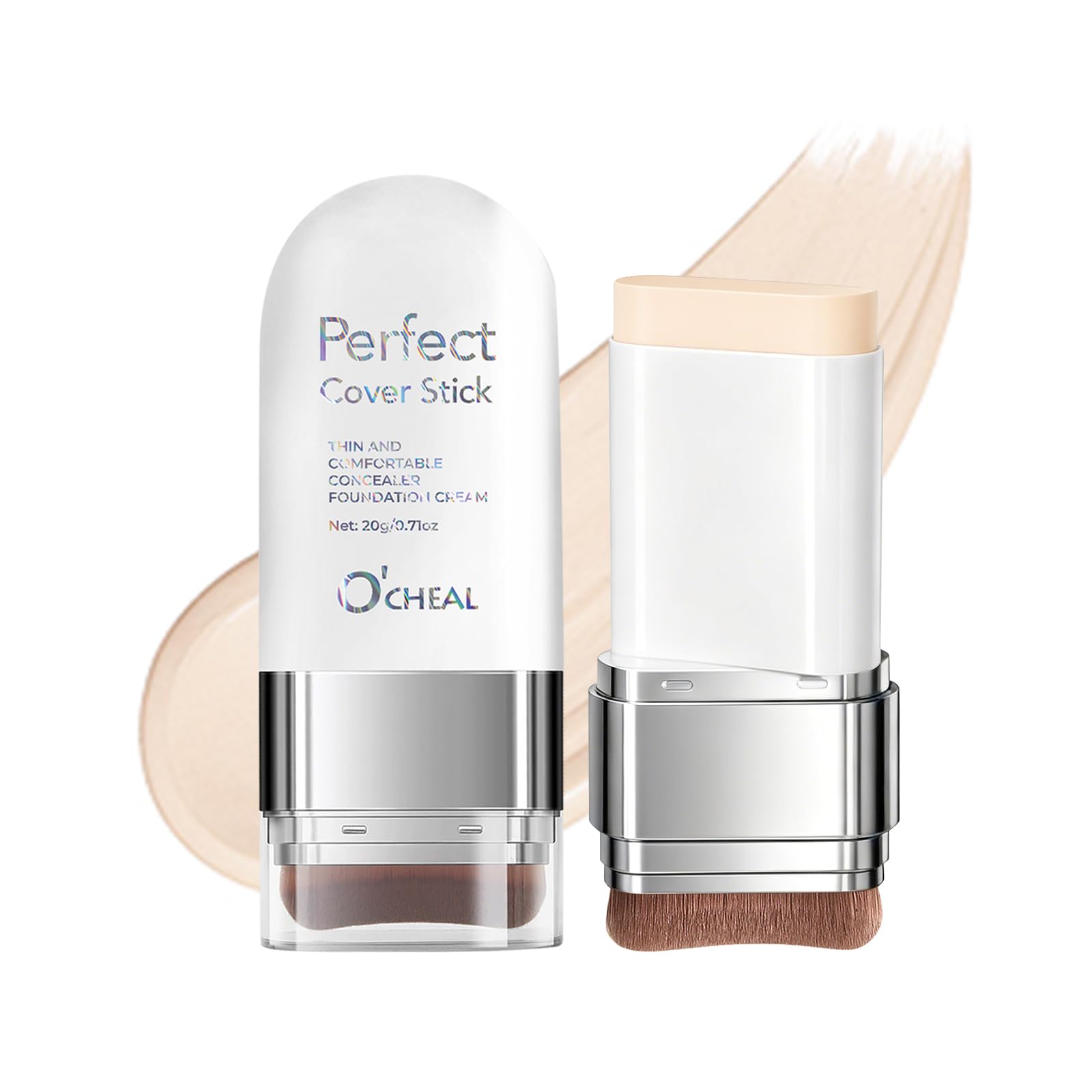 OCHEAL Concealer Foundation Stick, 2 in 1 Long-Lasting Stick Foundation Concealer with Brush, Full Coverage for Dark Circles & 