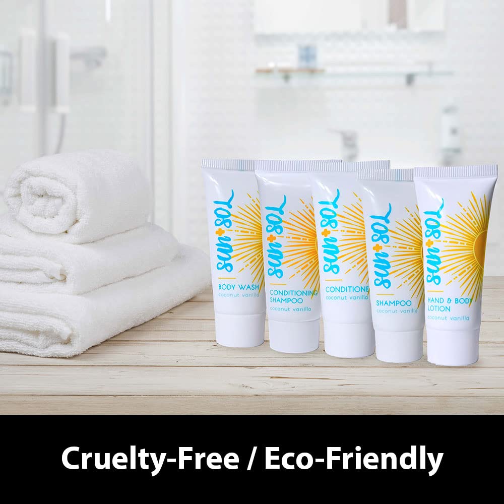 World Amenities - Sun + Sol Bulk Cleansing Shampoo With Warm Coconut & Vanilla Fragrances, Travel Size Toiletries, Mini Hotel Am