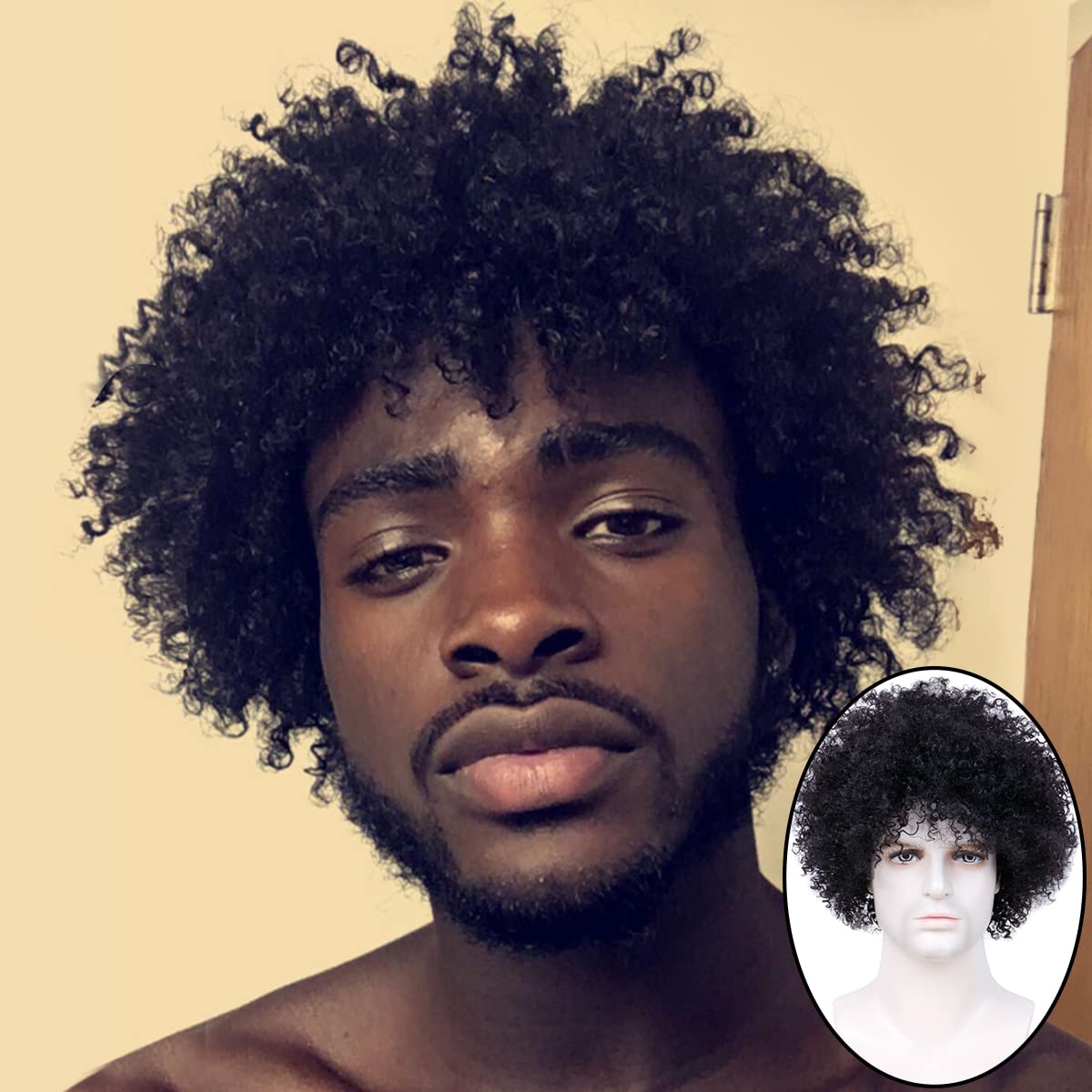 BECUS 8inch Afro Wig for Black men Short Kinky Curly 100% Human Hair Wigs for Black Men Short African American Male Afro Wig (Na