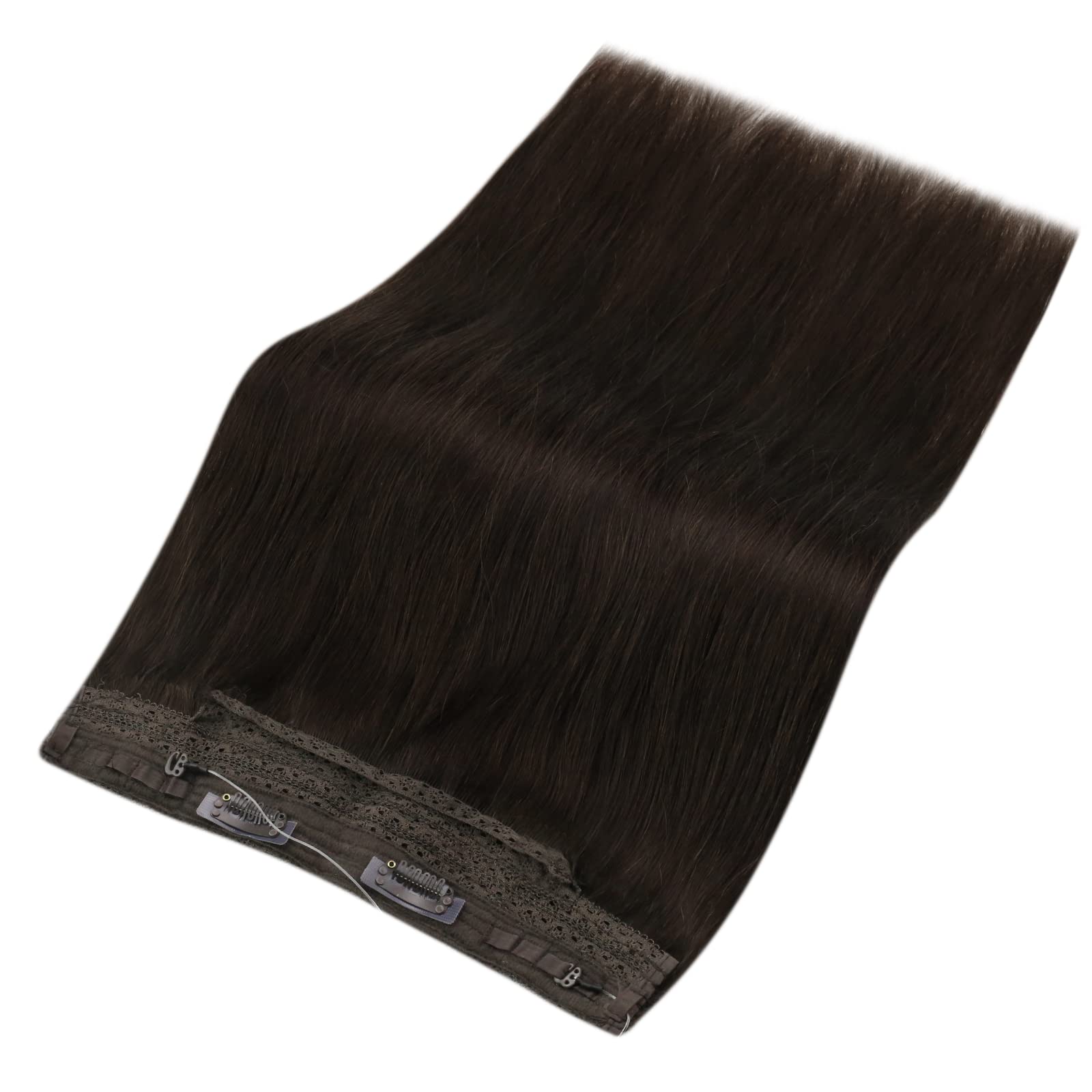 Sunny 120G Hair Extensions Wire Dark Brown Hidden Wire Hair Extensions Real Human Hair Piece Darkest Brown Crown Human Hair Exte