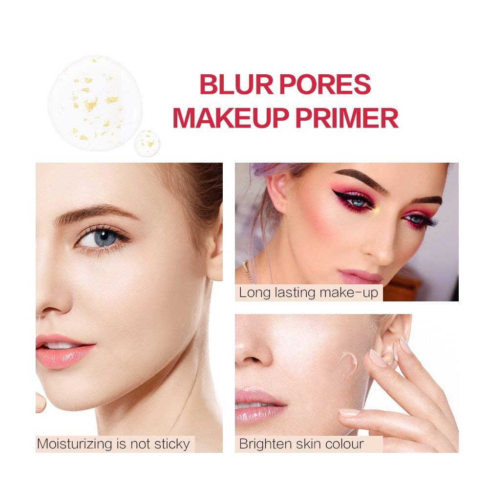 Face Makeup Primer, Big Pores Minimizer Perfect Cover, No Pore Eraser Filler, Smooth Fine Lines Wrikles, Gold Foil Infused Base