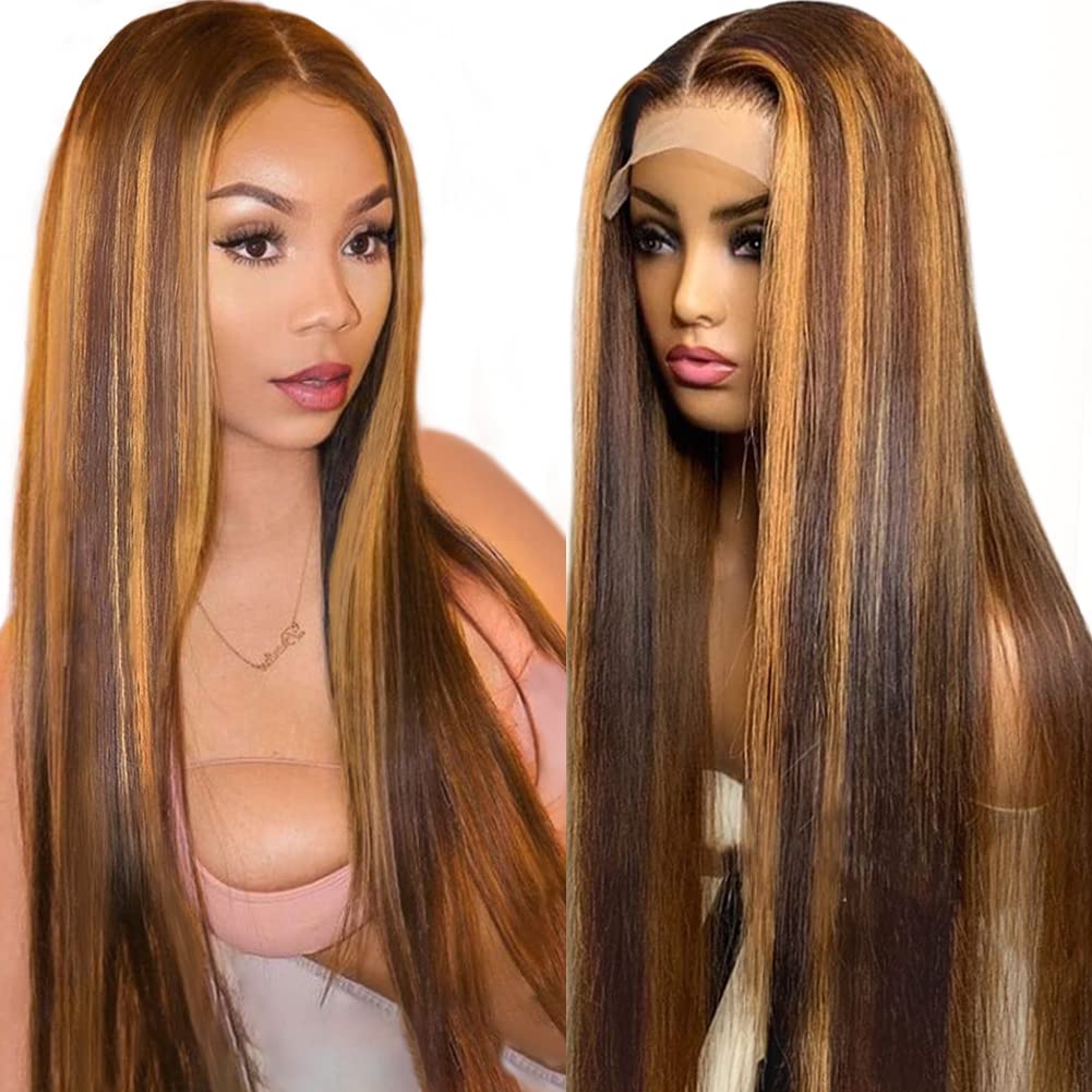 Flady Highlight Ombre Lace Front Wig Human Hair Pre Plucked 4/27 Colored Honey Blonde HD Lace Frontal Wigs For Black Women Human