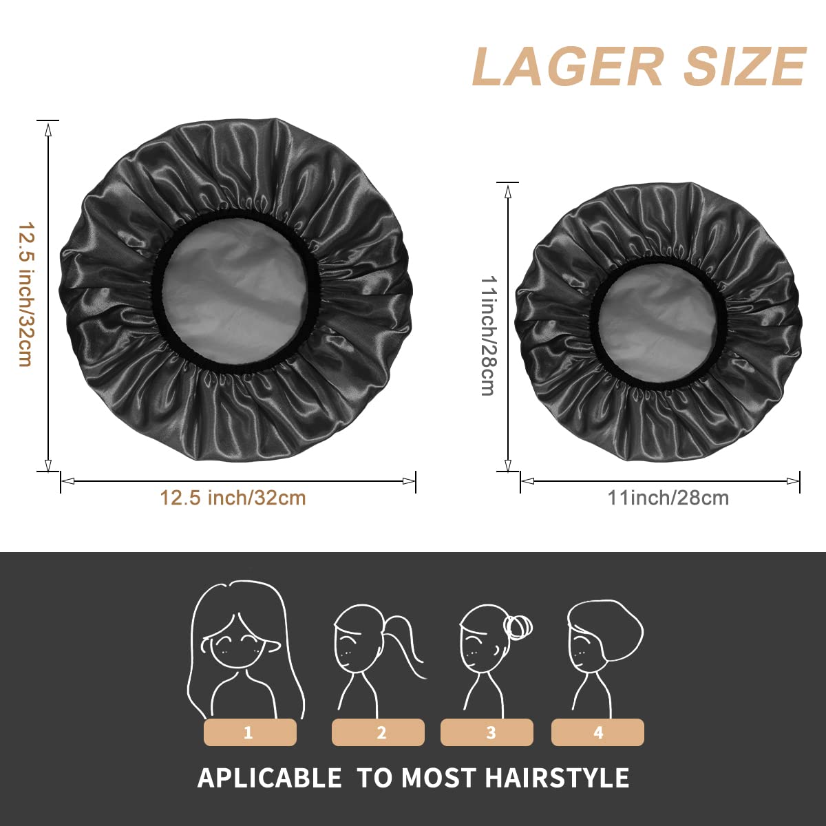 Aquior Shower Cap, Extra Large Shower Cap For Men, Satin Eva Double Layer Waterproof Reusable Hair Cap For Women Long Hair(All B