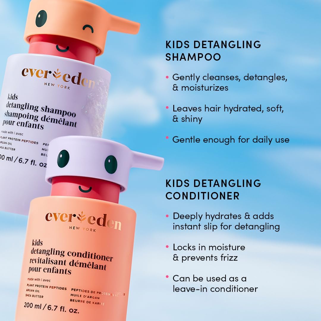 Evereden Kids Complete Haircare Set: Hair Detangling Shampoo, Conditioner & Spray for Children Ages 3+, Plant Protein Peptides &