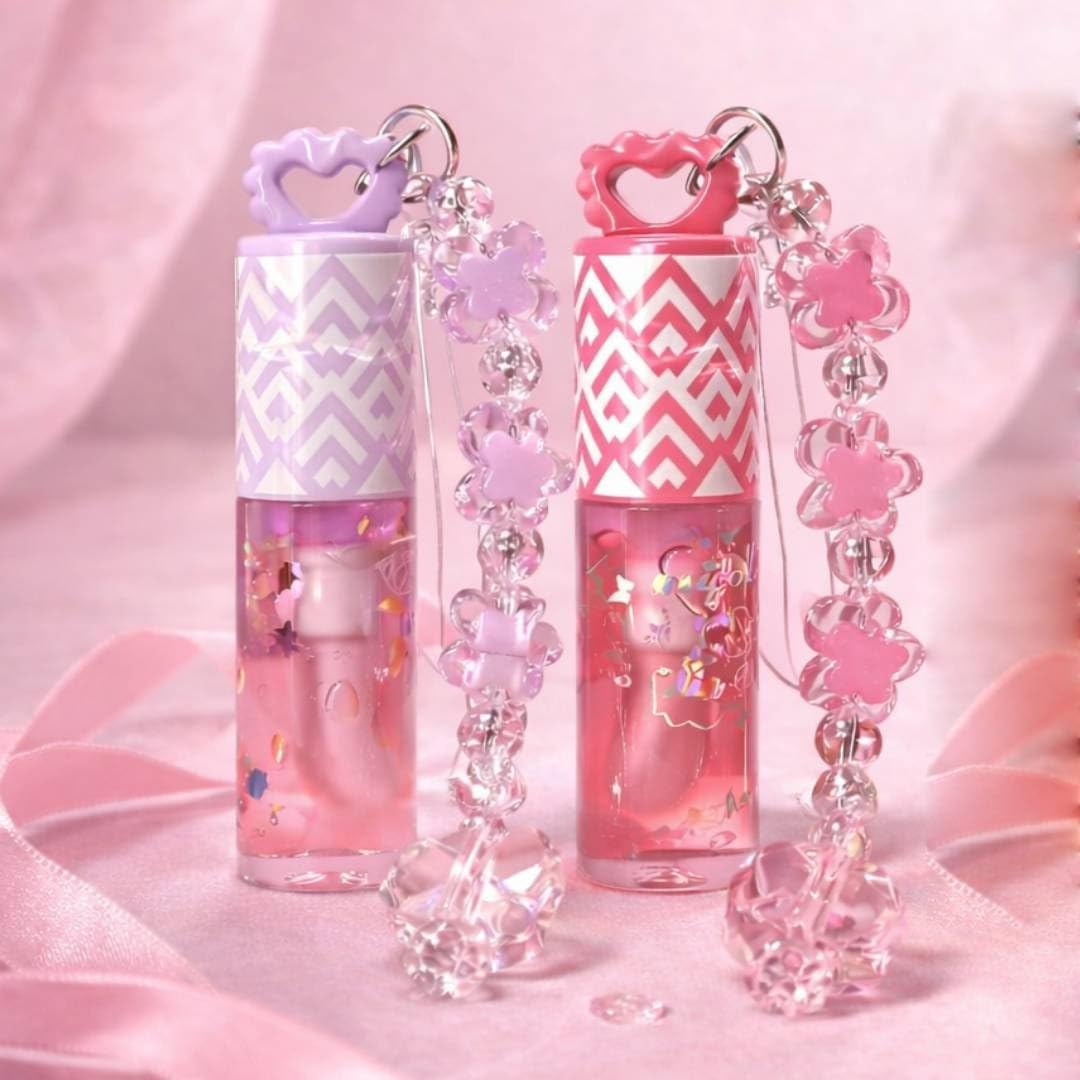 2Pcs Kawaii Lip Gloss With Charm Keychain  Cute Korean Lip Glaze, Hydrating Shiny Lip Tint, High Shine Liquid Lip Gloss, Smooth
