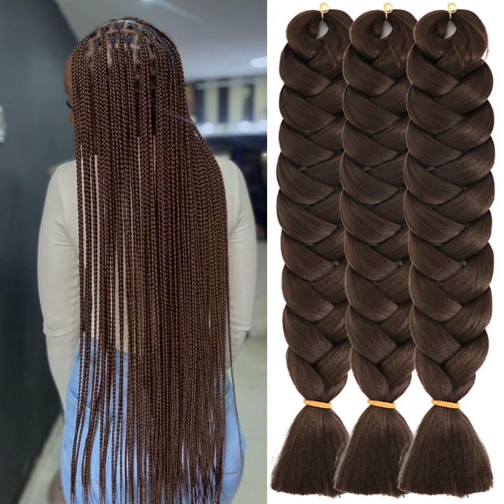 Dark Brown Braiding Hair Pre Stretched 42 Inch for Knotless Braids Long Synthetic 4# Box Braiding Hair for Women