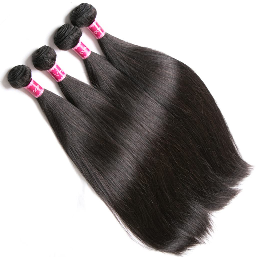 Younsolo Straight Bundles Human Hair 4 Bundles 14 16 18 20 Inches Straight Hair Bundles Brazilian Virgin Hair Natural Black Colo