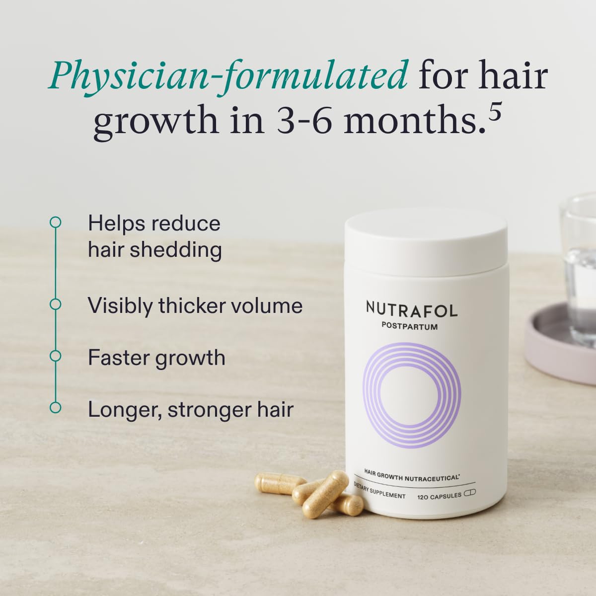 Nutrafol Postpartum Hair Growth Supplements, Clinically Tested For Visibly Thicker Hair And Less Shedding, Breastfeeding-Friendl