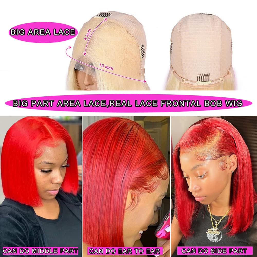 Pre Plucked 13X4 Straight Red Bob Wig Human Hair Lace Frontal Wigs With Baby Hair Natural Hairline 100% Unprocessed Human Virgin