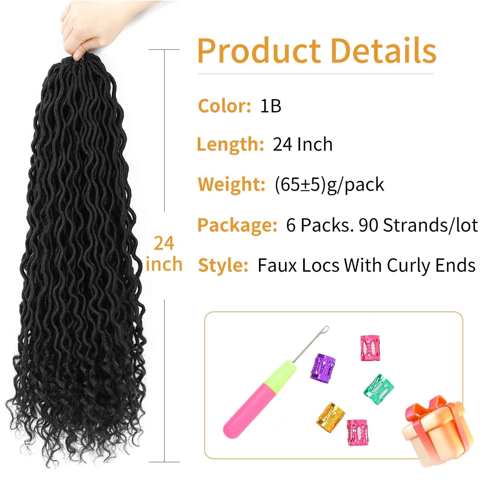 Goddess Locs Crochet Hair 24 Inches 6 Packs Pre Looped Faux Locs Crochet Hair For Women Soft Bohemian Crochet Faux Locs With Cur