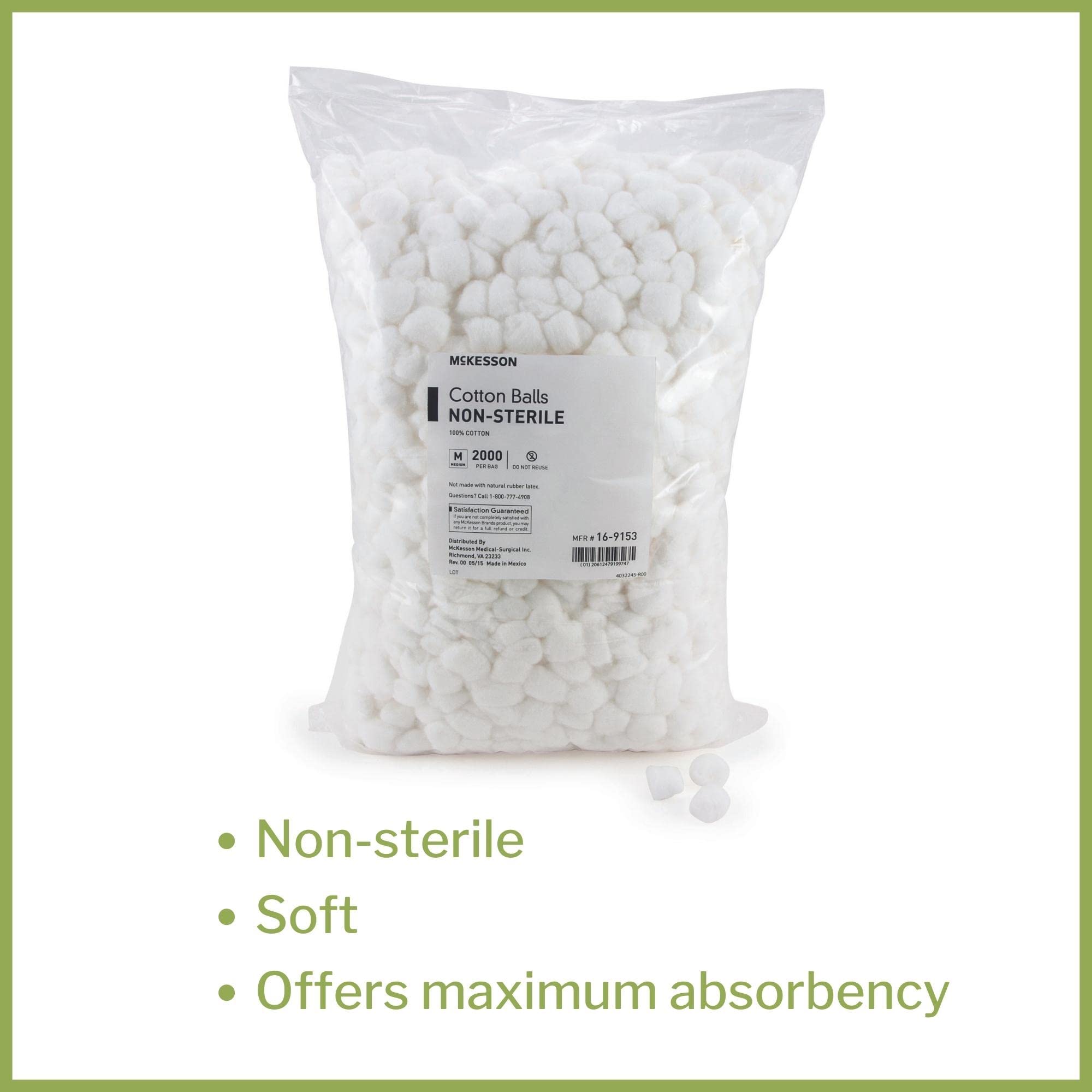 McKesson Cotton Balls, Non-Sterile, Maximum Absorbency, Medium, 2000 Count, 1 Pack