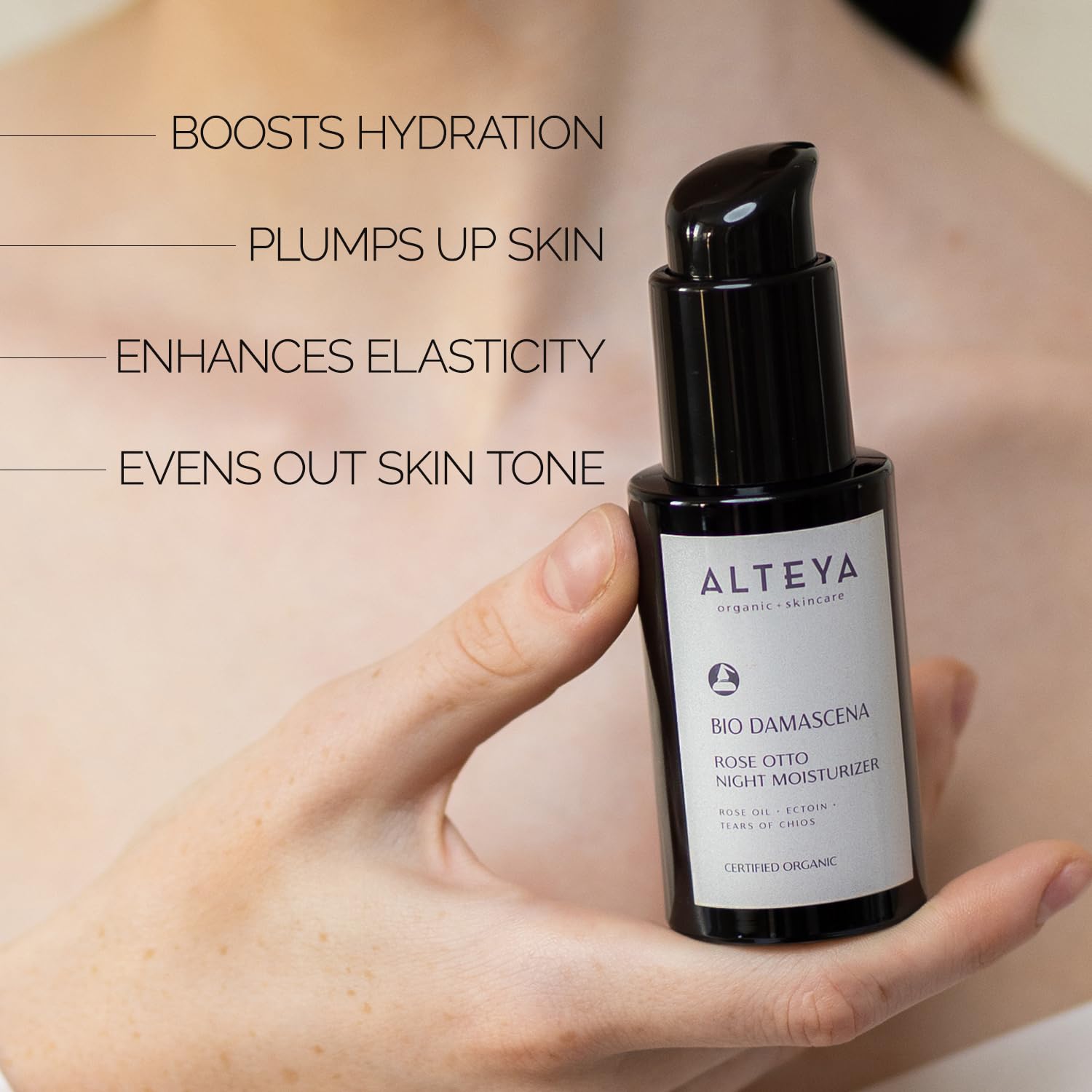Alteya Organics Night Moisturizer Certified Organic Skin Care 1.7 Fl Oz/50 mL Bio Damascena Award-Winning Face Cream With Organi