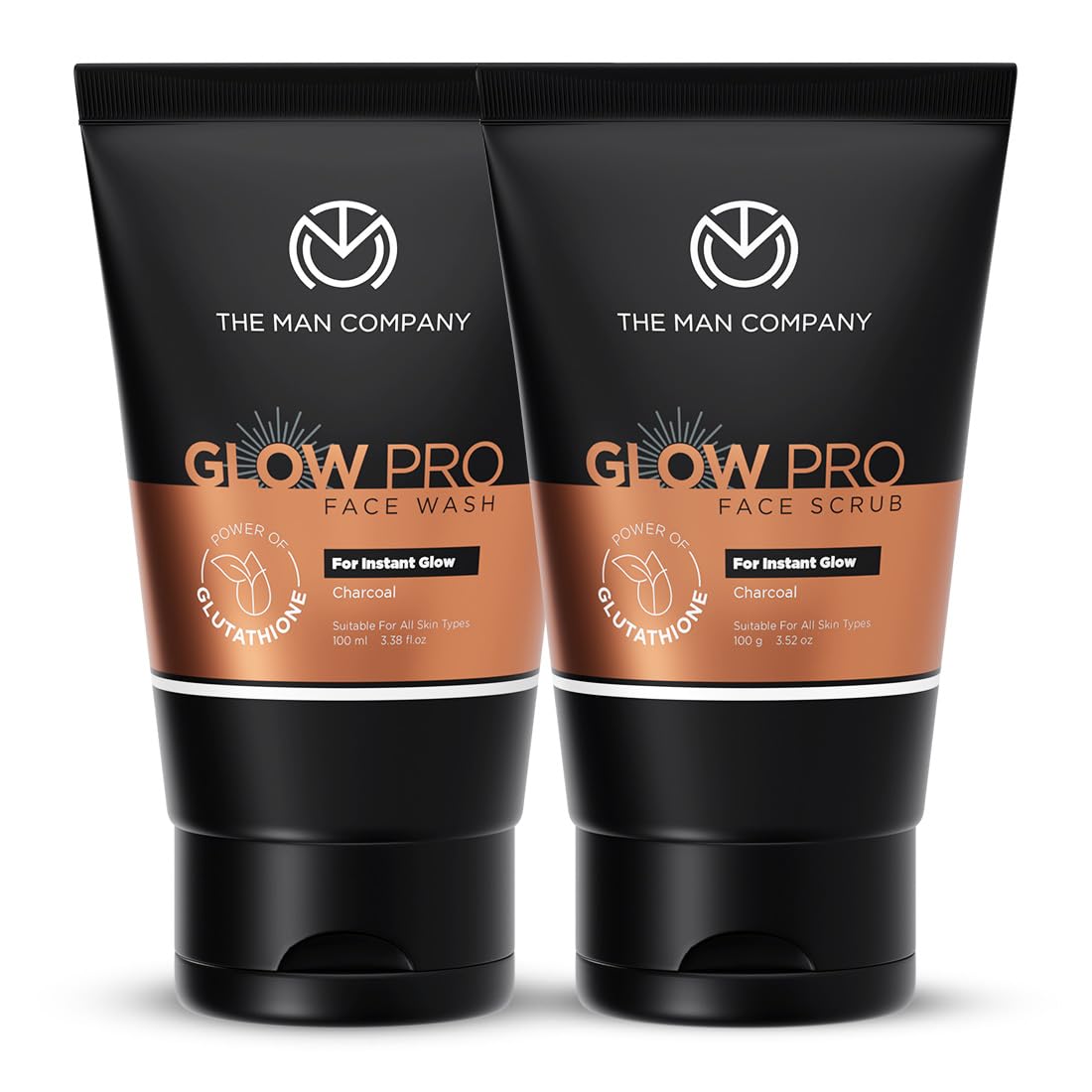 The Man Company Glow Pro Care Kit | Face Wash, Face Scrub | Cleanses & Exfoliates | Charcoal, Glutathione, Cocoa Butter & Vitami