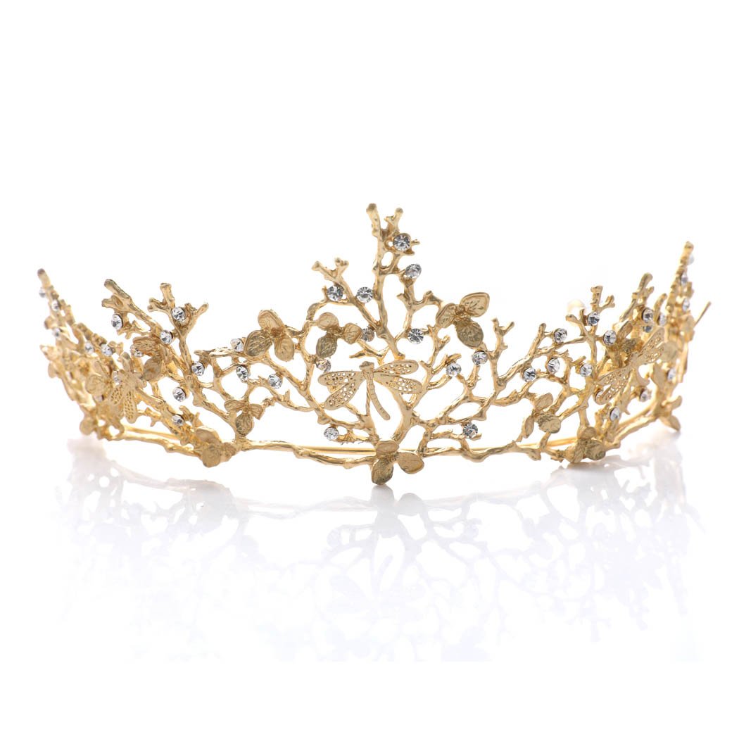 Aukmla Vintage Crown Baroque Gold Tiara Wedding Bridal Hair Accessories Headband for Women and Girls crown-71