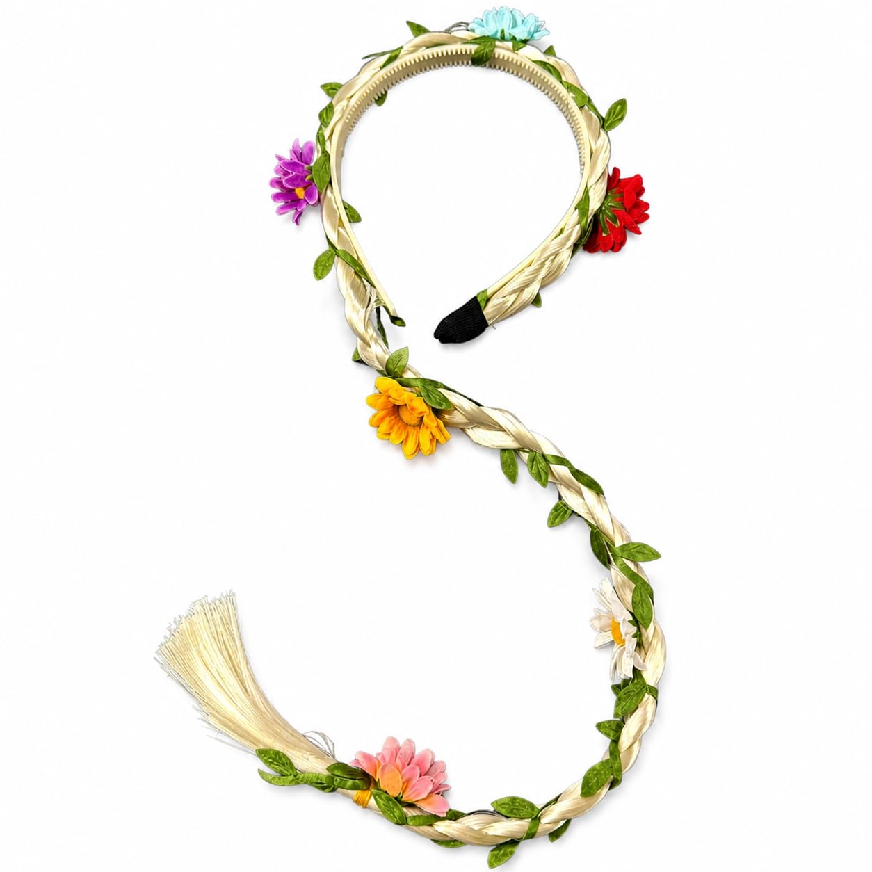 Boho Floral Braided Headband With Long Hair Wrap Extension, Multicolour, For Women & Girls, Festival, Wedding & Beach Wear