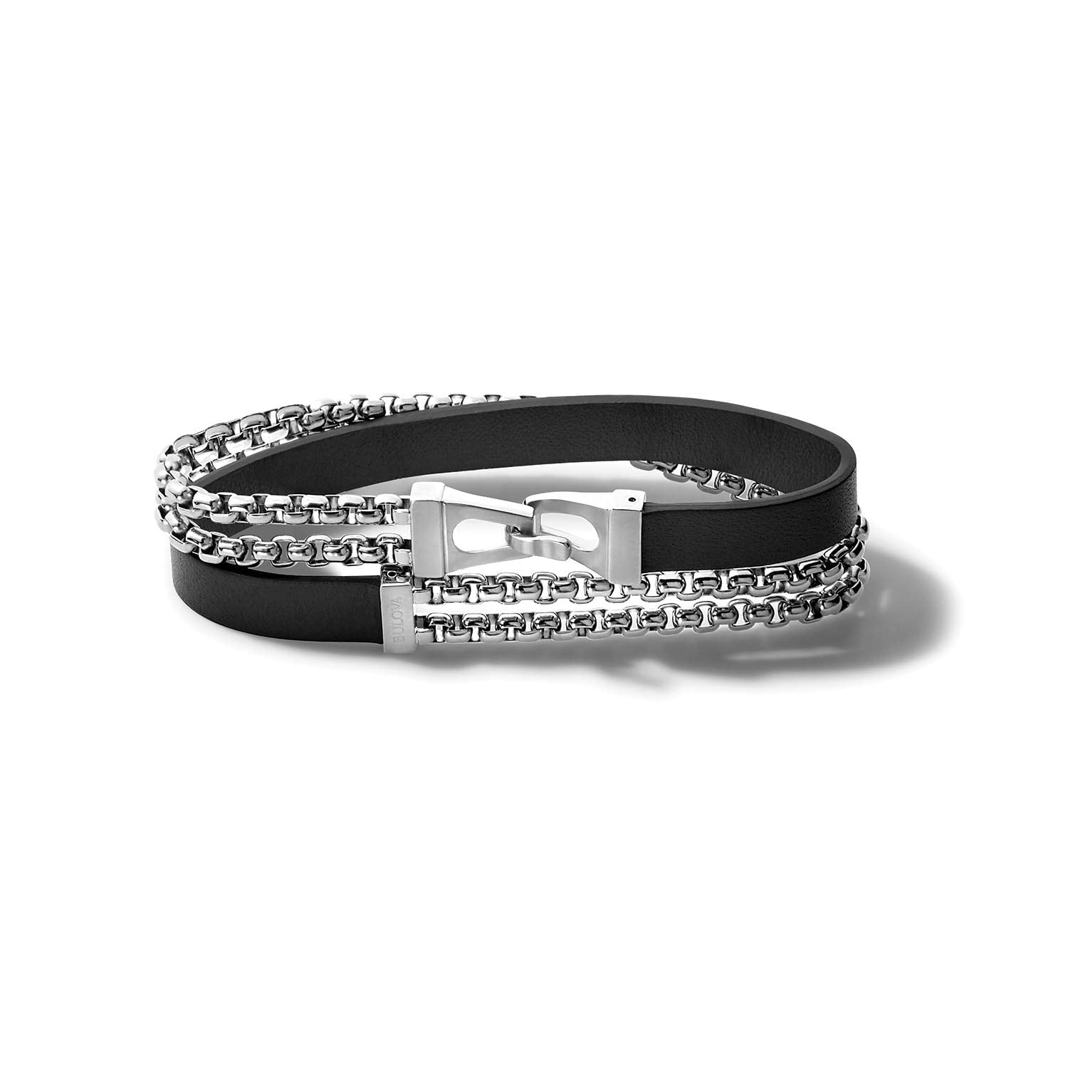 Bulova Jewelry Mens Classic Double Wrap Leather and Box Chain Bracelet