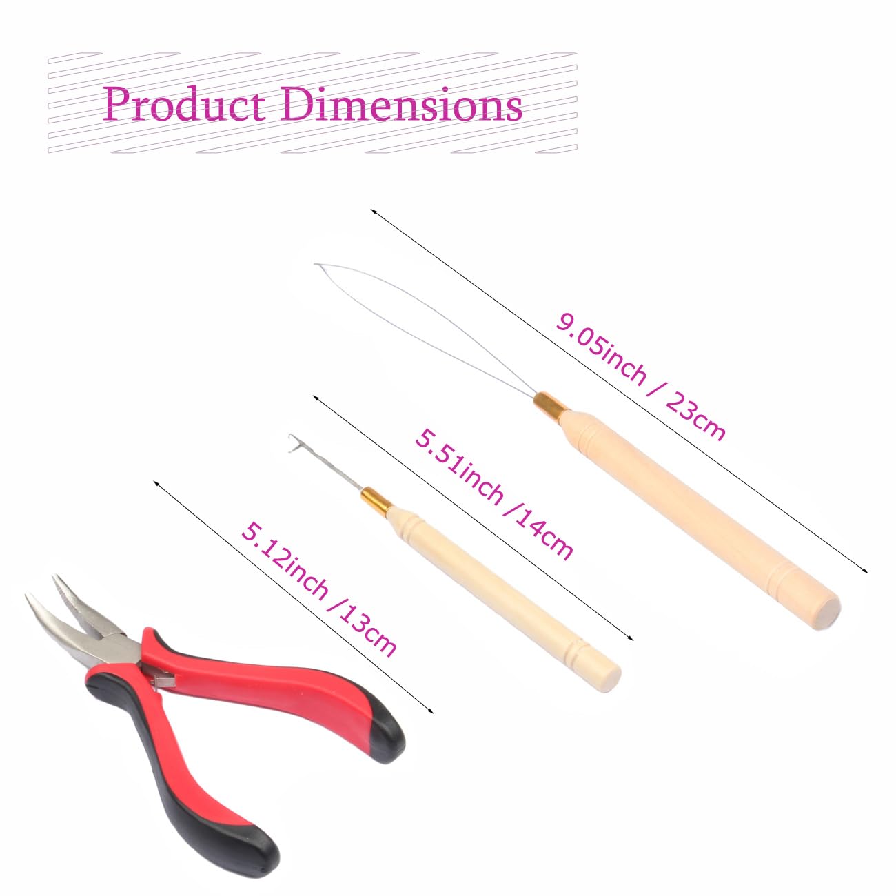 Feihong Micro Links Hair Extensions Tools Kit, 200 Pieces Silicone Lined Micro Rings Bead, Plier, Hair Pulling Hooks And Beads D