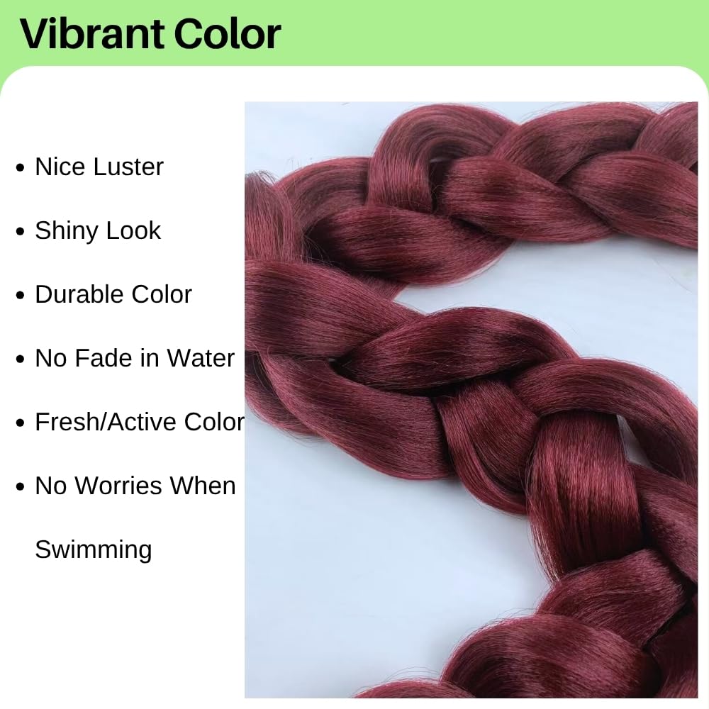 Burgundy Braiding Hair Pre Stretched 42 Inch for Knotless Braids Long Synthetic Box Braiding Hair for Women