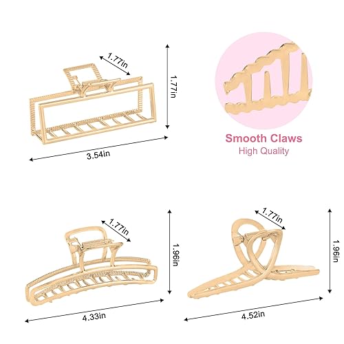 LUKACY 6 Pack Large Metal Hair Claw Clips - 4 Inch Gold Jaw Hair Accessories for Thick & Thin Hair, Strong Hold, Fashionable Styling
