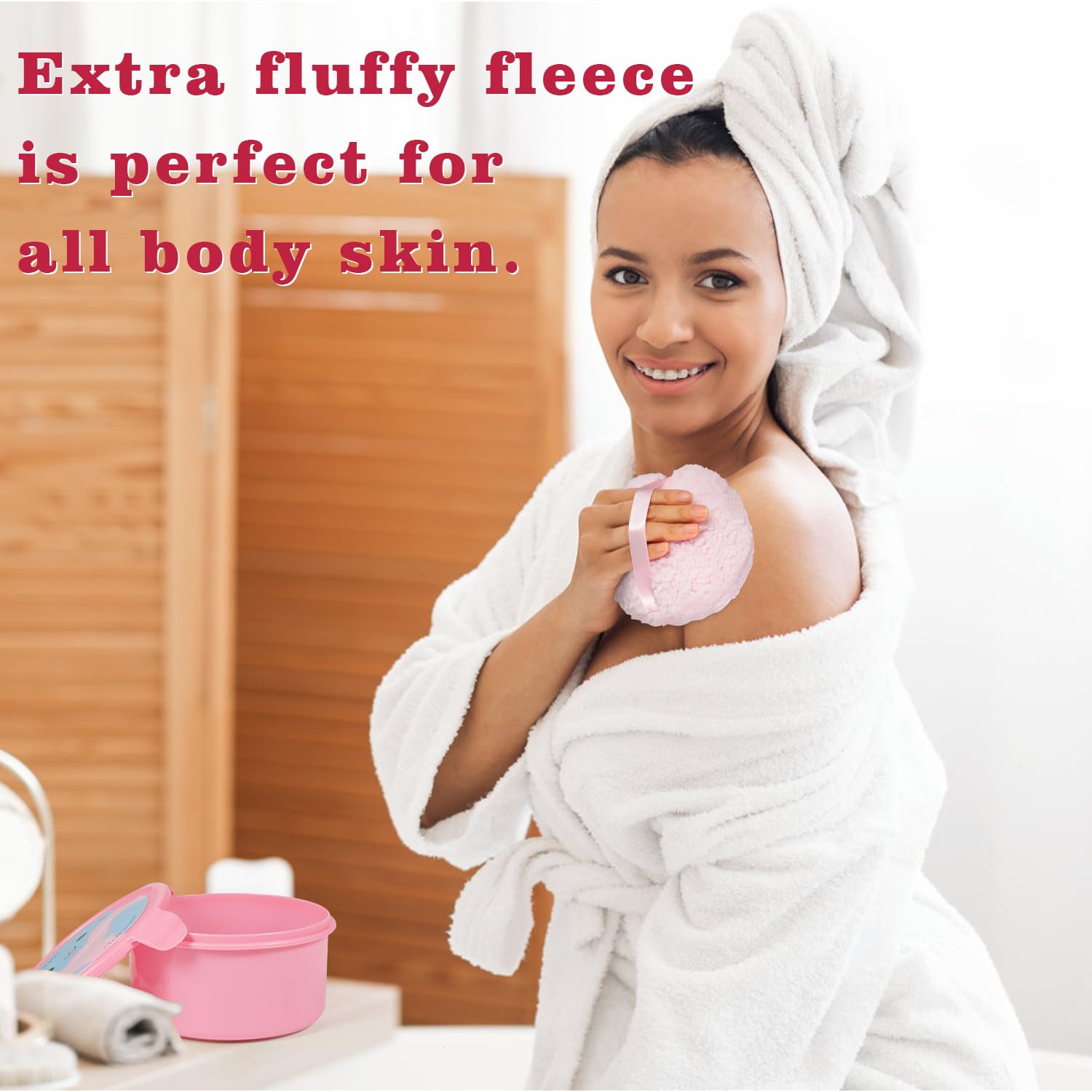 Extra Soft Powder Puff, 6'' X 3'' Large Body Powder Applicator, Dusting Powder Puffs With Loose Powder Container For Women (Pink