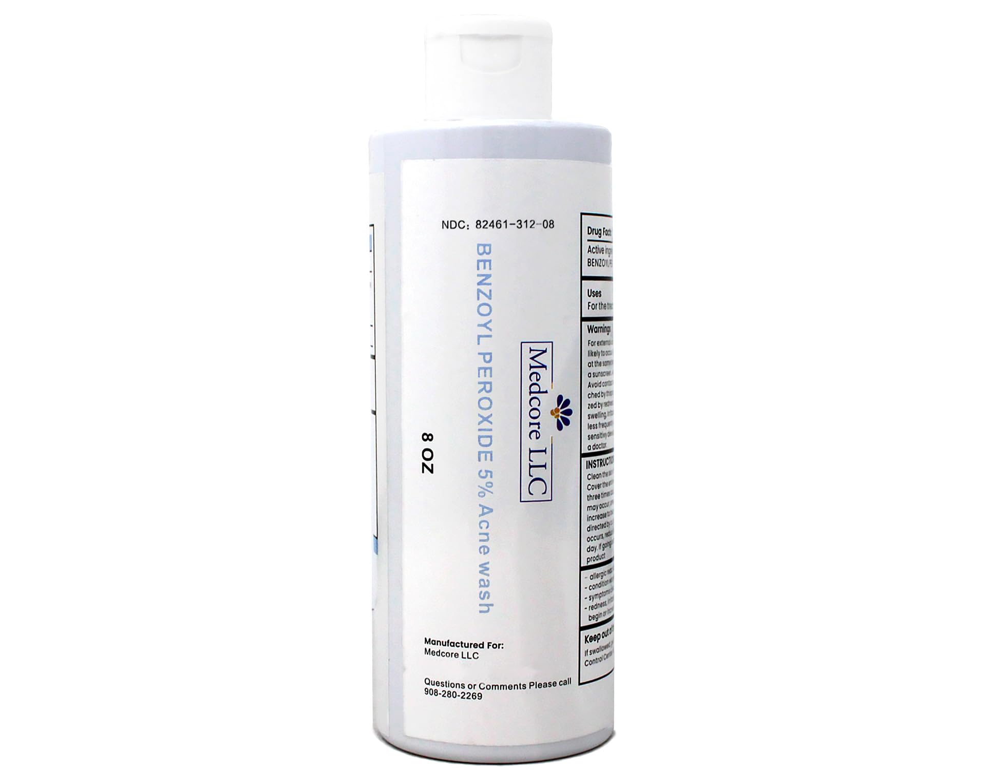 Medcore Benzoyl Peroxide 5% Acne Wash Cleanser 8 Oz